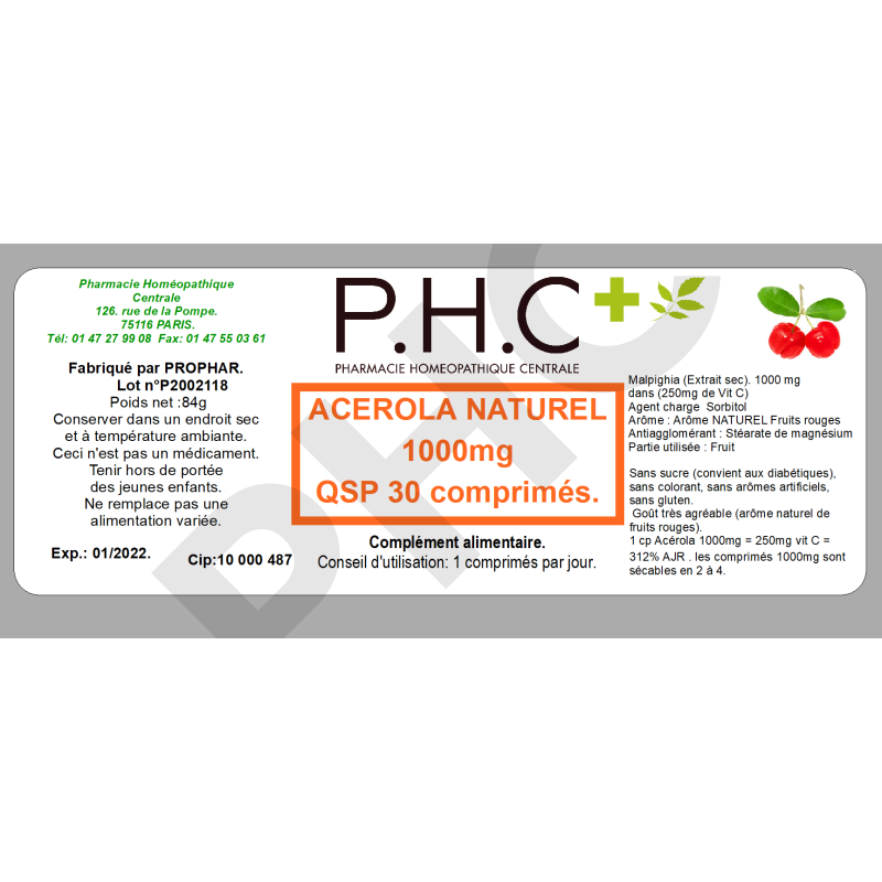 Acérola naturelle 1000 mg  - Vitamine C