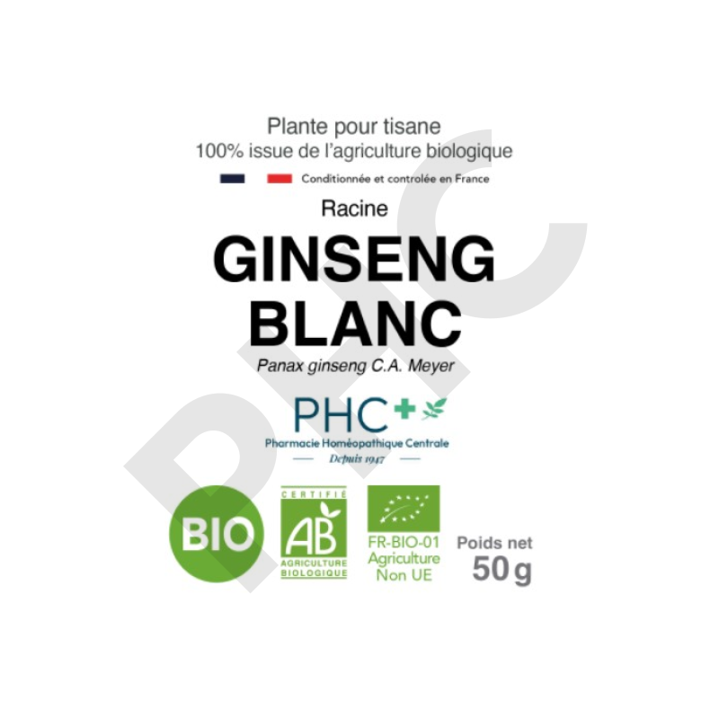 Tisane Ginseng blanc bio racines - Panax ginseng - Herboristerie PHC