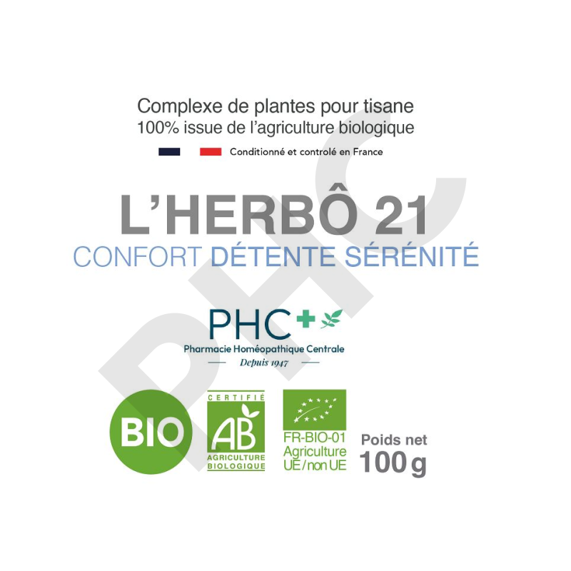 Tisane L'HERBÔ 21 bio - Confort détente sérénité - Herboristerie PHC