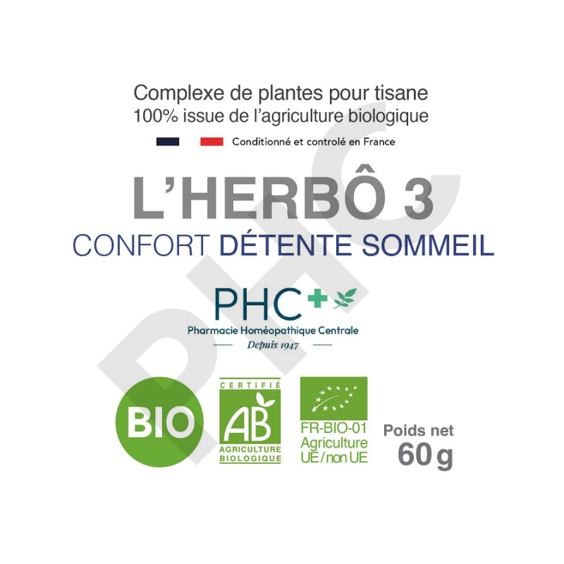Tisane L'HERBÔ 3 bio - Confort détente sommeil - Herboristerie PHC