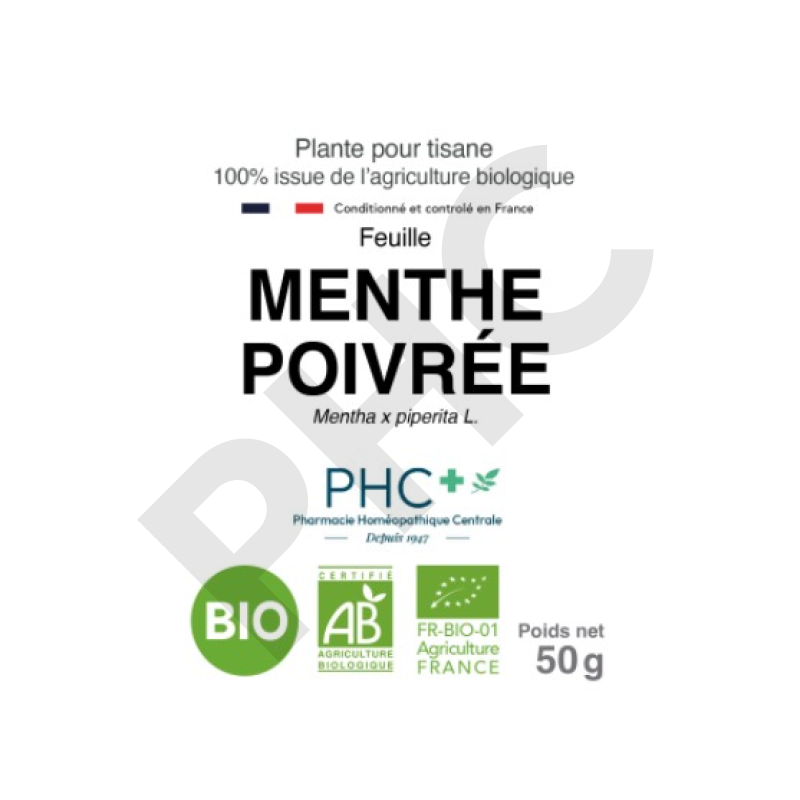 Tisane Menthe poivrée bio feuilles - Mentha x piperita - Herboristerie PHC