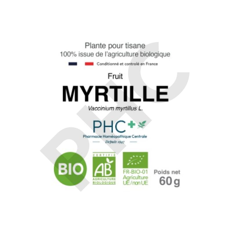 Tisane Myrtille bio fruits - Vaccinium myrtillus - Herboristerie PHC