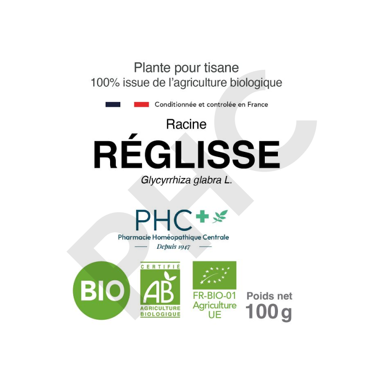 Tisane Réglisse bio racine - Glycyrrhiza glabra - Herboristerie PHC