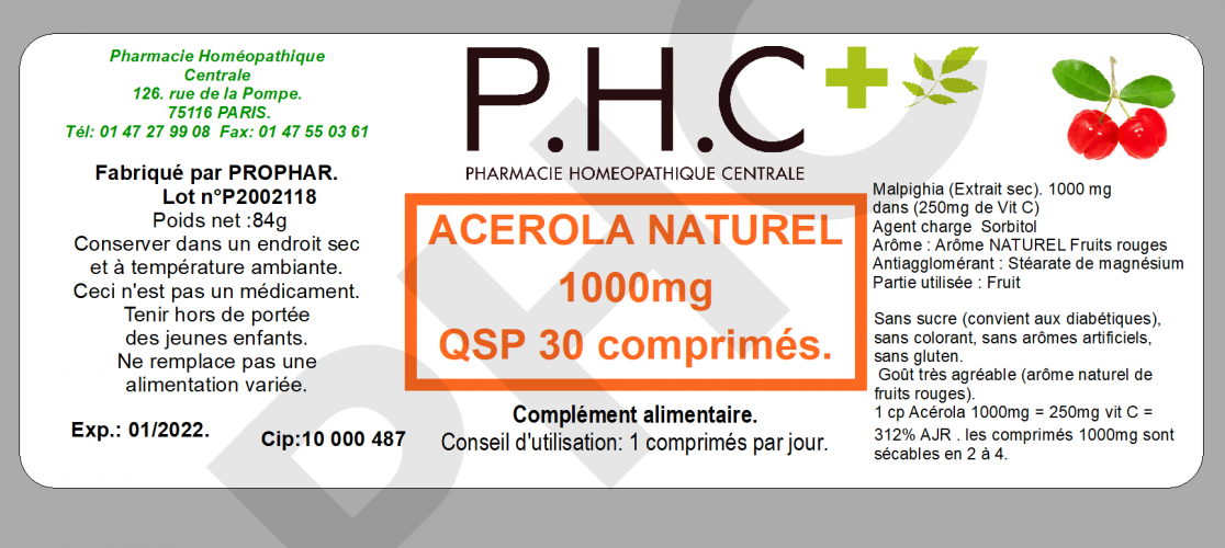 Acérola naturelle 1000 mg  - Vitamine C