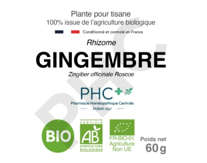 Tisane Gingembre bio rhizome - Zingiber officinale - Herboristerie PHC