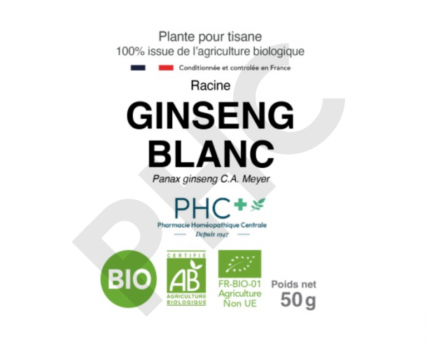 Tisane Ginseng blanc bio racines - Panax ginseng - Herboristerie PHC