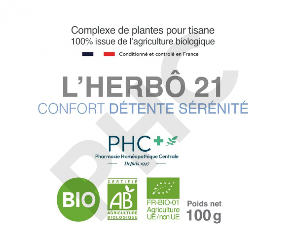 Tisane L'HERBÔ 21 bio - Confort détente sérénité - Herboristerie PHC