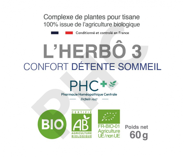 Tisane L'HERBÔ 3 bio - Confort détente sommeil - Herboristerie PHC
