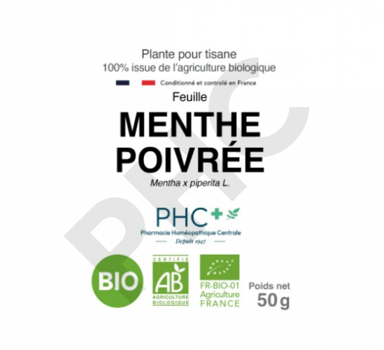 Tisane Menthe poivrée bio feuilles - Mentha x piperita - Herboristerie PHC