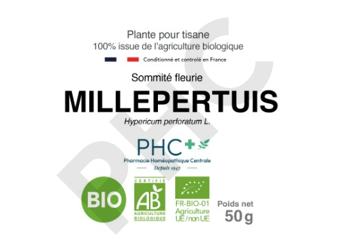 Tisane Millepertuis bio sommités fleuries - Hypericum perforatum - Herboristerie PHC