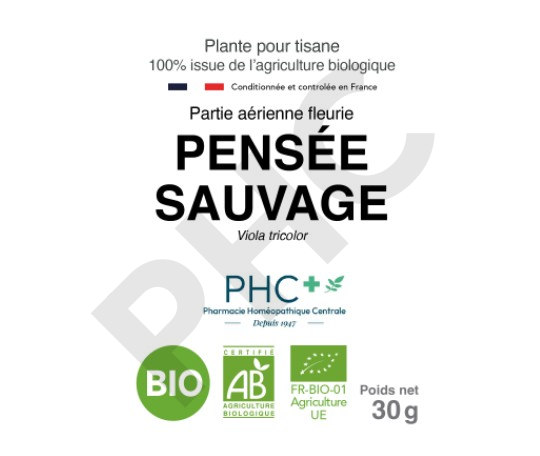 Tisane Pensée sauvage bio parties aériennes fleuries - Viola tricolor - Herboristerie PHC