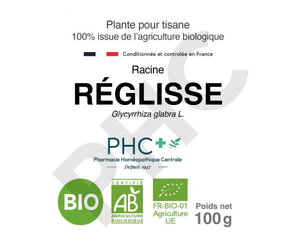 Tisane Réglisse bio racine - Glycyrrhiza glabra - Herboristerie PHC