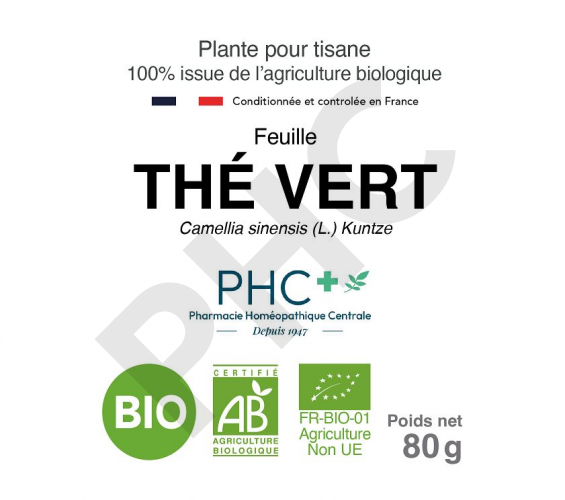 Tisane Thé vert bio feuilles - Camellia sinensis - Herboristerie PHC